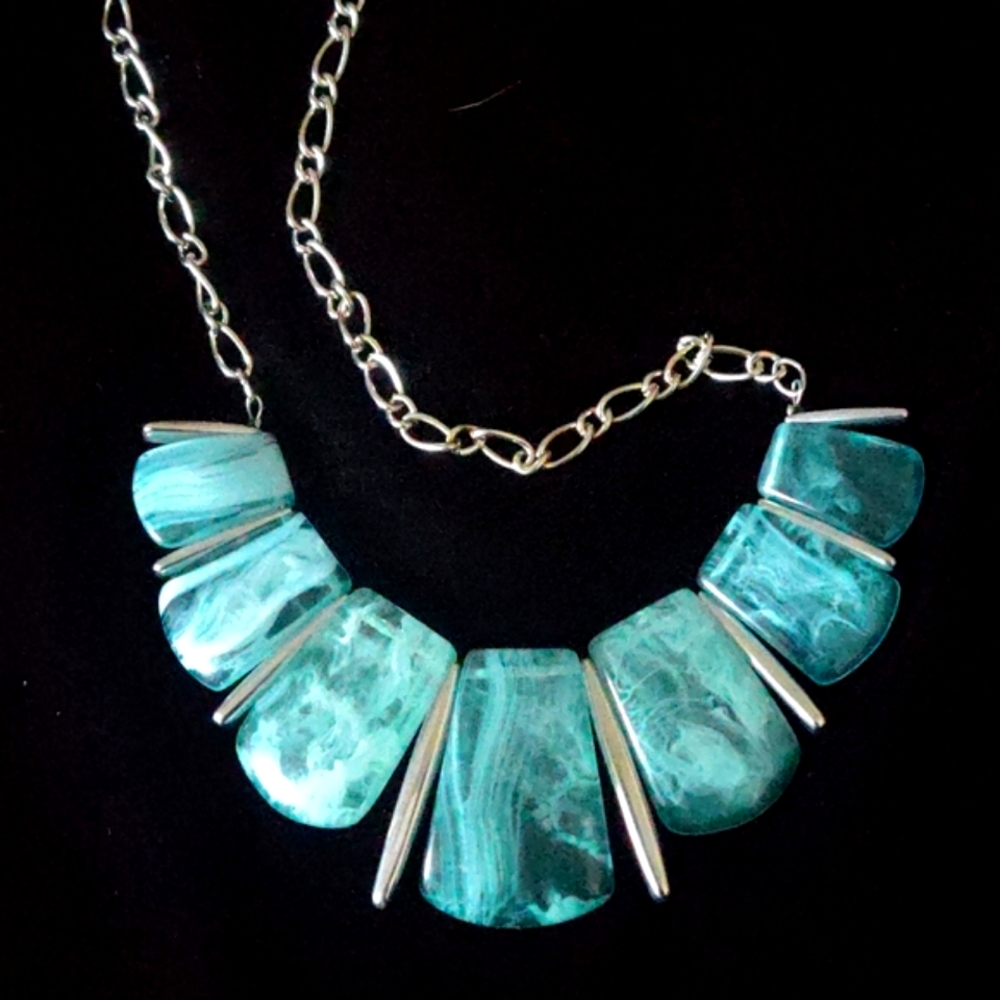 Silver and Aqua Crystal Necklace